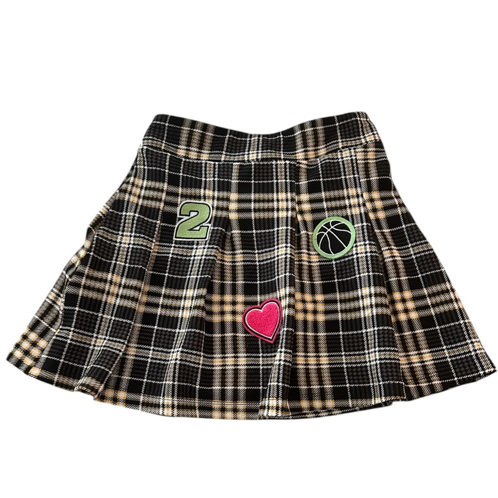 Planet Gold Tartan Skirt With Appliqués